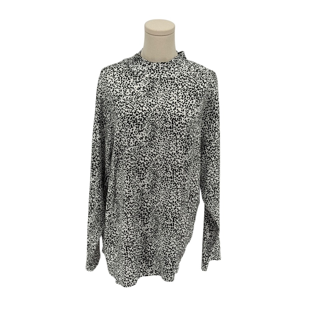 Croft & Barrow Womens 2X Mock Neck Long Sleeve Leopard Print Top 100% Cotton